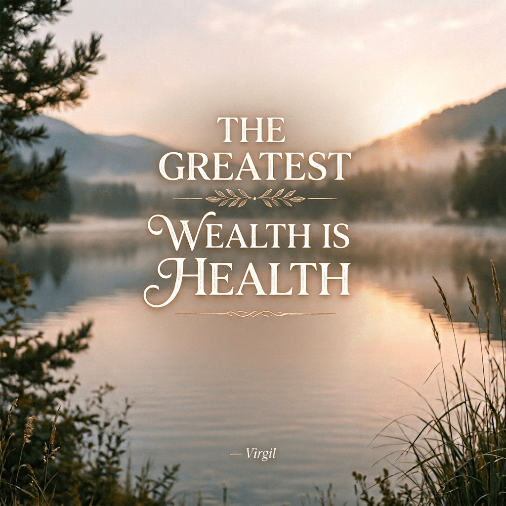Quote saying Nourish your body, calm your mind, heal your soul with decorative floral wreath on calm lake background